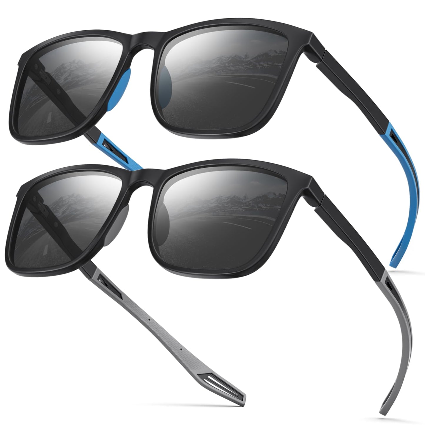 SKYOAK Premium Large 158MM XXL Polarized Sunglasses for Men Women, Scratch/Saltwater Resistant/Oleophobic Coating Lens Sun Glasses TR Frame Stylish Oversized Shades (2 Pack, Black & Blue)
