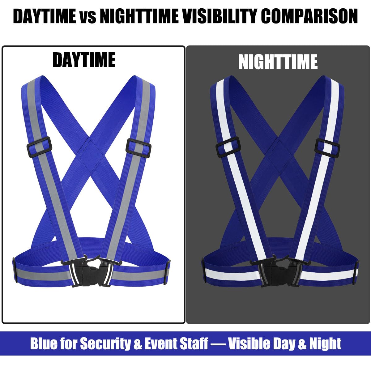 Reflective Vest 5 Pack, Blue Hi-Vis Safety Harness for Men, Women & Kids, Adjustable vest with 360 Silver Reflective for Security Guard, Event Staff, Law Enforcement Support, Crowd Control, Doorman