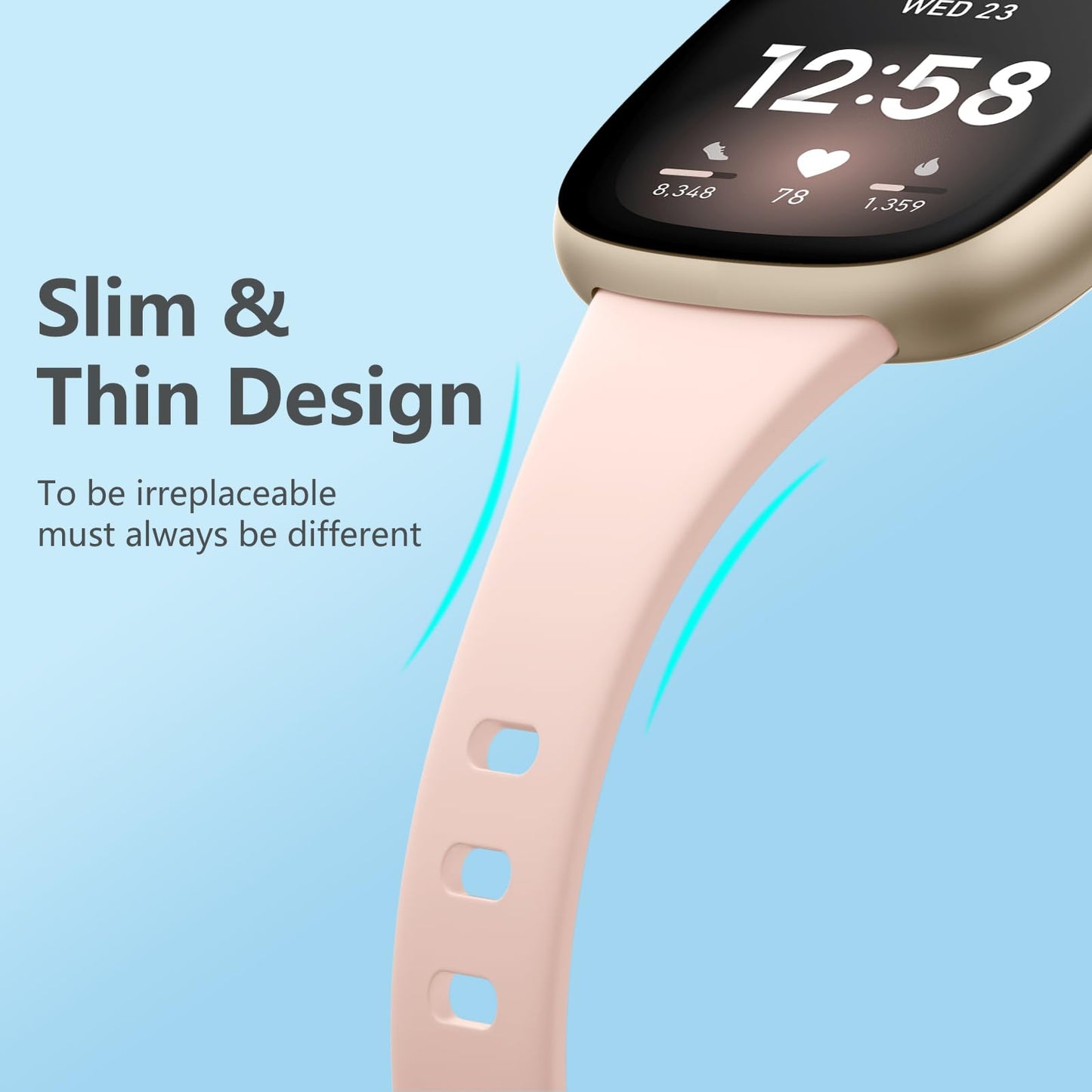 Getino Compatible Fitbit Versa Bands, Sport Soft Accessories, Slim Band for Fitbit Versa 4/3/Sense 2, Large Black/Gray/Pink/White