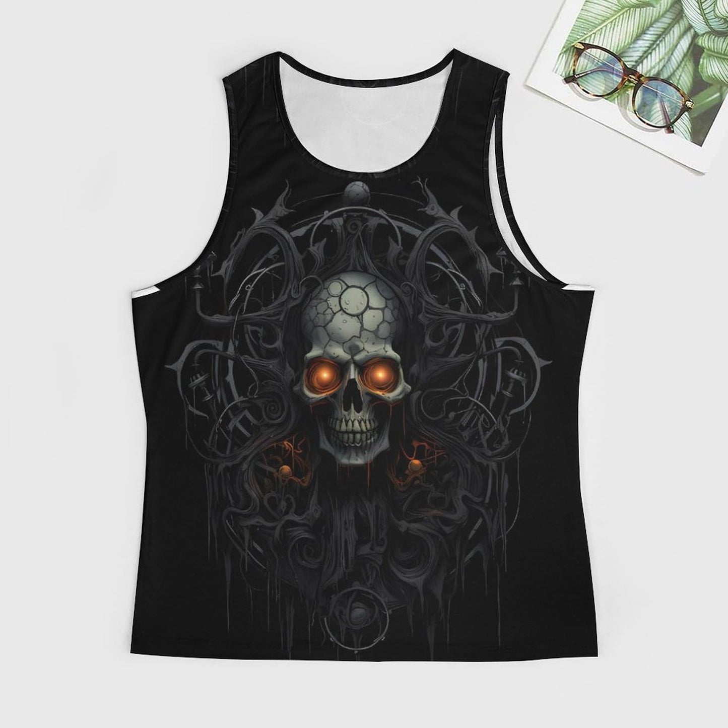 HOTYD Men's Shirts Tank Tops Skull Men Undershirts Summer Big and Tall Shirt for Men 3D Printed Vintage Graphic Sleeveless Cotton Muscle Slim Fit Shirts Black 3XL