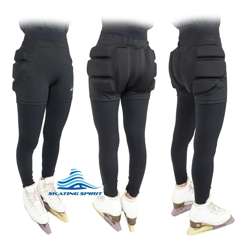 Skating Spirit Padded Shorts Protective Crash Pants Tailbone Hip Butt Pad for Ice Figure Roller Skating Skateboarding Skiing Snowboarding (L) Black