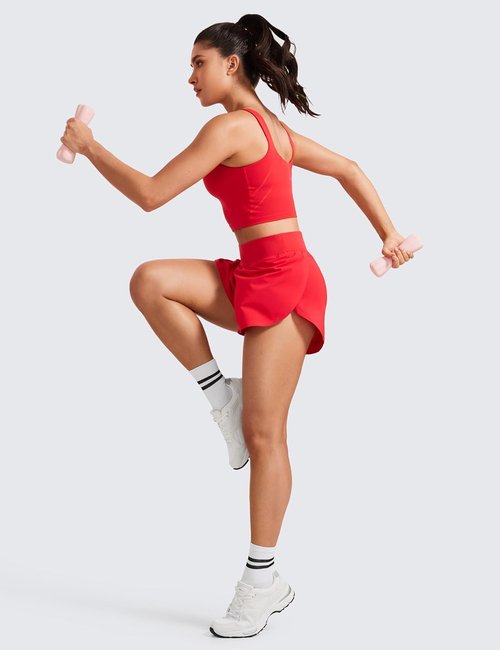 CRZ YOGA High Waisted Running Shorts - Comfy Mesh Liner for Women | Quick Dry & Split Design