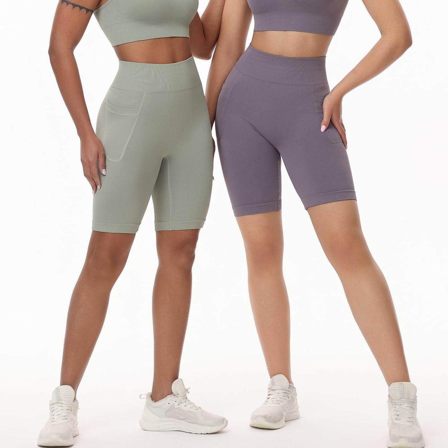 BLUELILY Women's Biker Shorts - 3 Pack High Waisted Tummy Control with Pockets | Seamless Design, 5" & 8" Options