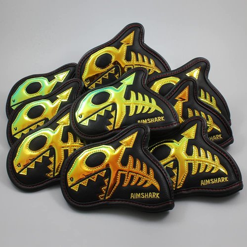 AIMSHARK Skull_Shark Golf Iron Covers/1pcs or 9pcs Set/Golf Head Covers/Golf Club Covers (Skull_Iron 9pcs Set White)