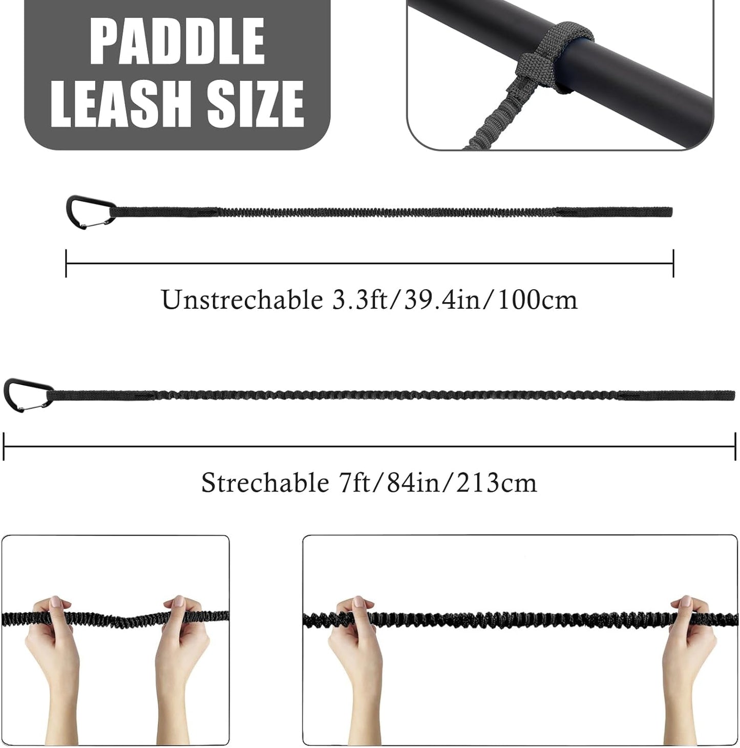 Skiennix Kayak Paddle Board Tether Leash - Stretchable 3.3-7 Feet Strap with Carabiner for SUP & Fishing