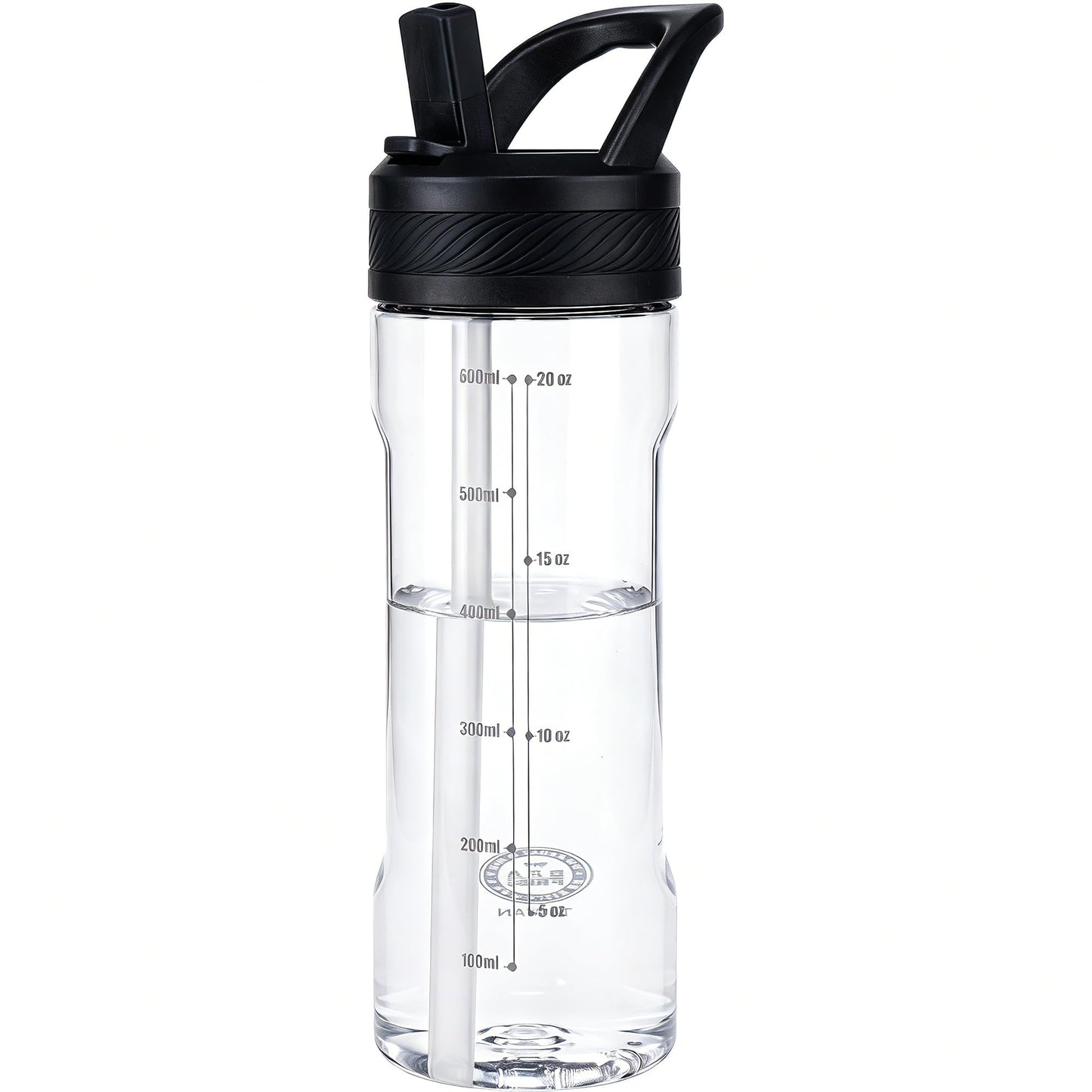 OLDLEY 20oz Kids Water Bottle with Straw, BPA-Free Tritan Water Bottle for School, Leakproof Clear Water Bottle with One Click Open, Measurement Scale, Cup Holder Friendly for Boys Girls,Clear