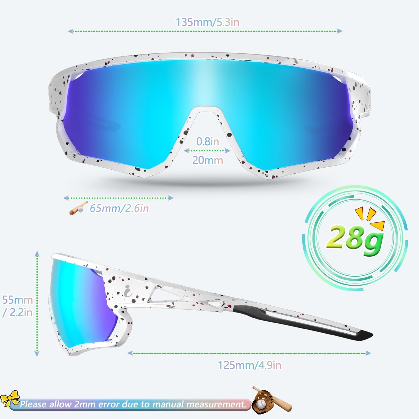 IKTOD Kids Sunglasses Youth Baseball Sunglasses for 8-12-14 Boys Girls,UV Polarized Sports Cycling Skiing for Men Women-K007 (KS-08)