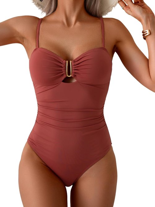 Eomenie One Piece Swimsuit - Tummy Control Ruched Bathing Suit with Cutout & U Wire Design