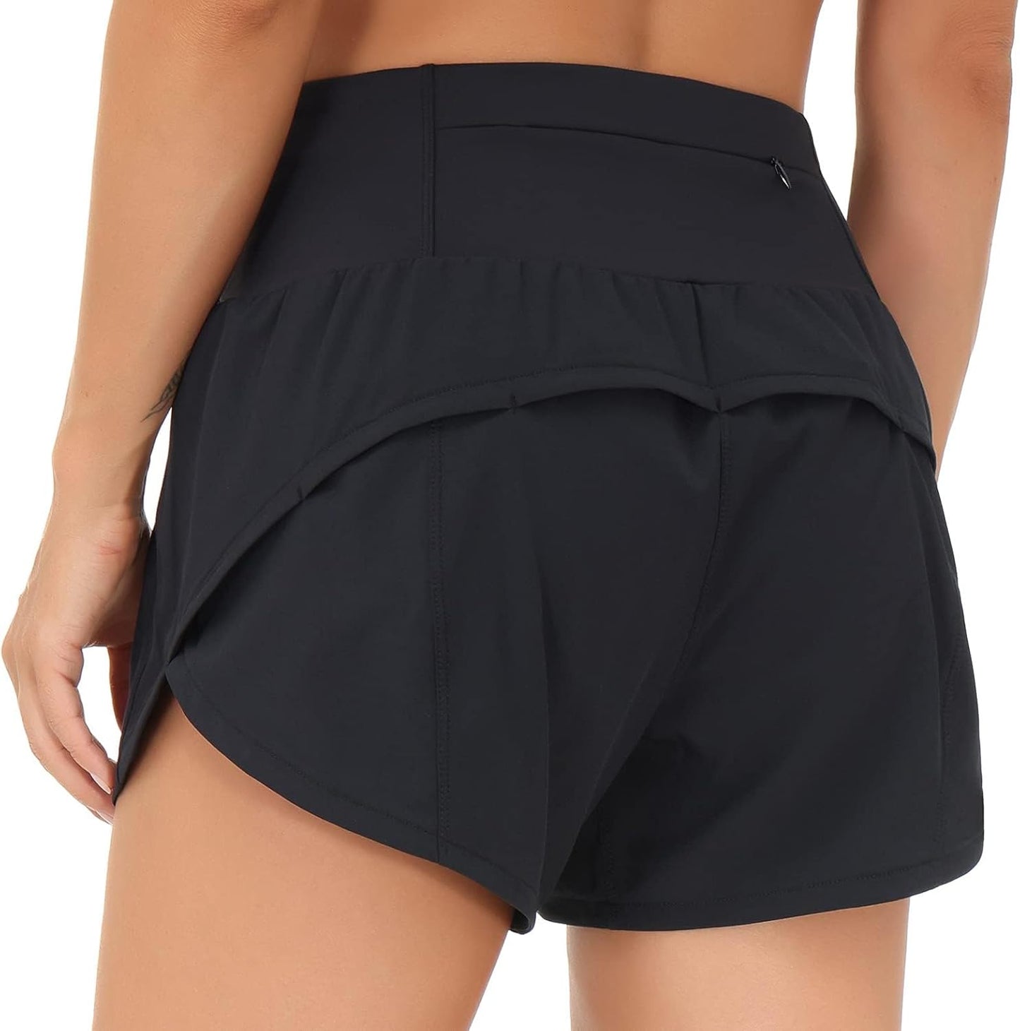 The Gym People High Waisted Running Shorts - Quick Dry Athletic Design with Mesh Liner & Zipper Pockets