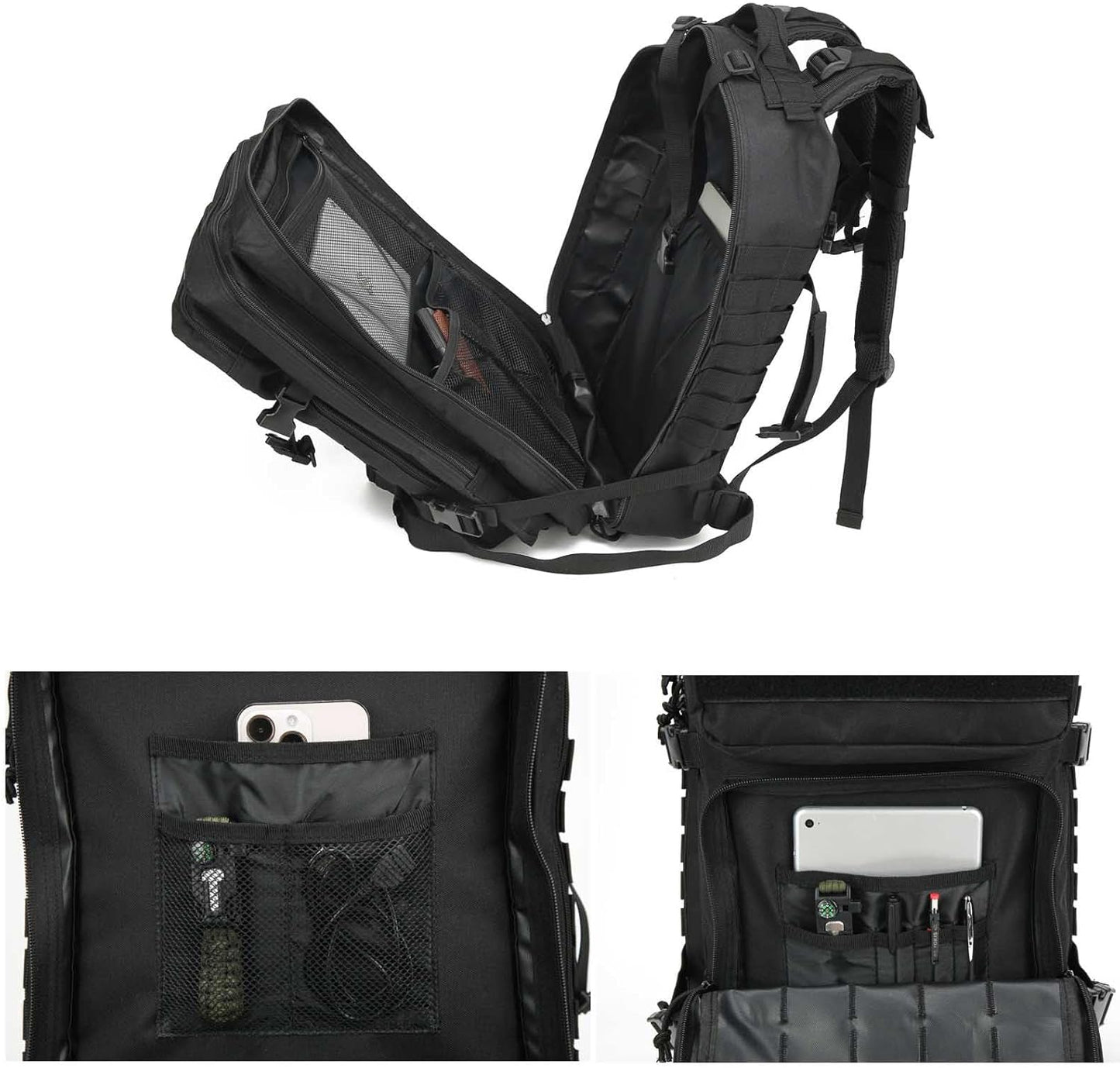 Skiennix Tactical Backpack - 45L Military Gym Bag | Large 3-Day Assault Pack for Camping & Rucking (Black)