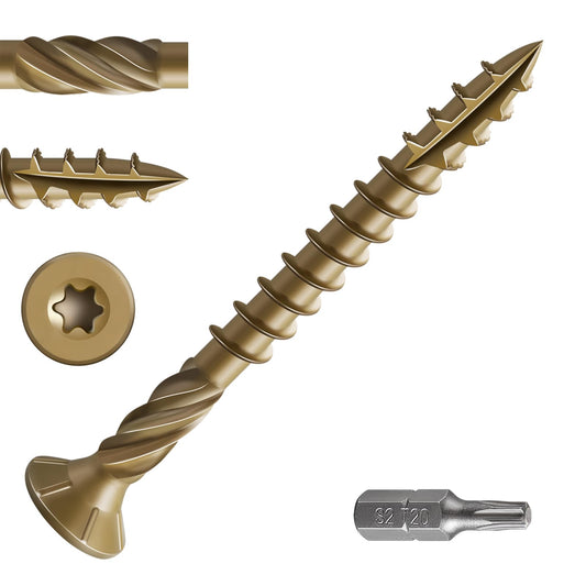Wensilon #8 * 2" Deck Screws, (155pcs) 1 lbs.Exterior Wood Screws, Rust Resistant Epoxy Coated, Bronze, T20 Star Bit