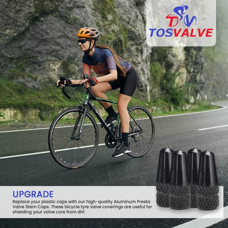 Presta Valve Caps Set - 6 Aluminum Alloy Caps - Black