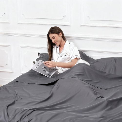 MongByYa Sleeping Bag Liner Lightweight Compact Sleeping Bag Sack Portable Clean Travel Sheet Camping Sleep Sheet for Backpacking Hotel Hiking (Silver Gray, 82.7” X 70.9”)
