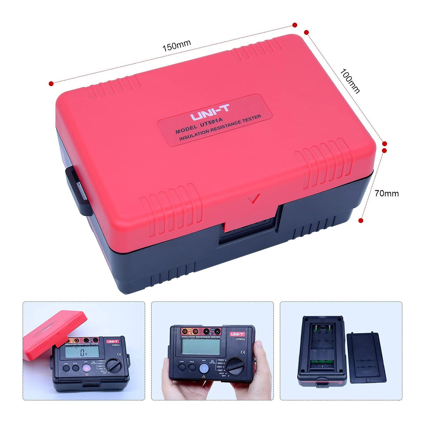 UNI-T 1000V Megohmmeter Insulation Megger Tester, Ground Resistance Tester Meter 0 Megohm to 5.5GΩ with AC 100V/250V/500V Testing Voltage & LCD Display Backlight(UT501A)