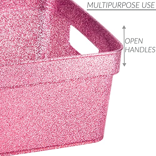 Small Glitter Tote Bins - 3 Pack Storage Baskets - Pink