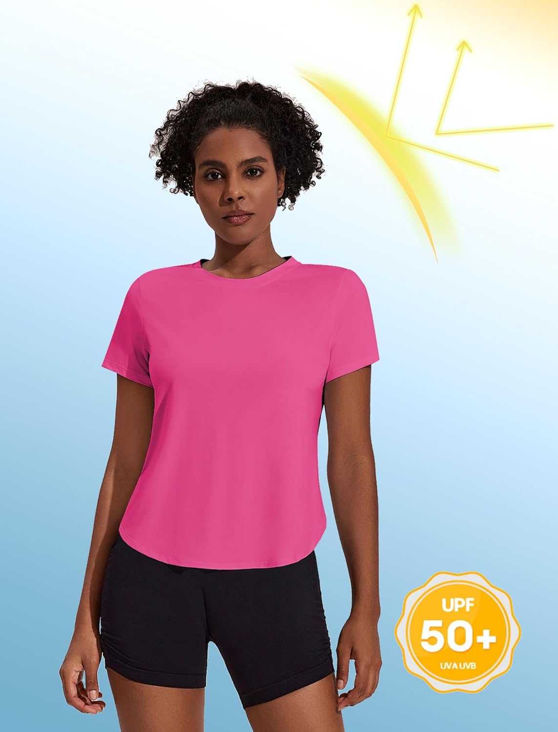 PINSPARK Workout Tops for Women - UPF 50+ Short Sleeve Yoga Shirts with Side Slits | Loose Fit Gym Tee