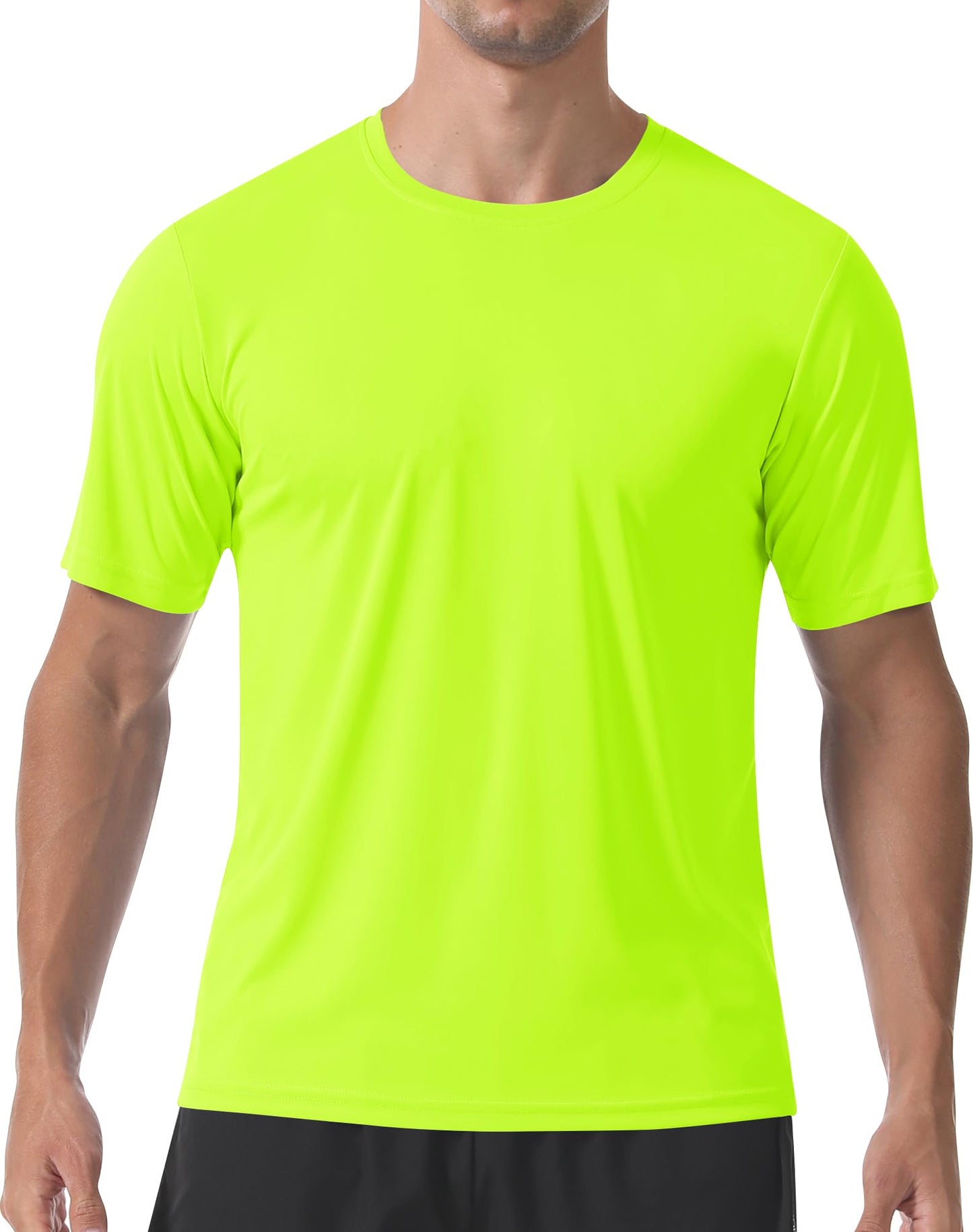 PLUMZJOY T-Shirts for Men Short Sleeve UPF 50+ UV Protection Sun Shirts Quick Dry Swim Shirt Rash Guard Beach Shirts Moisture Wicking Athletic T-Shirt Fluorescent Green XL