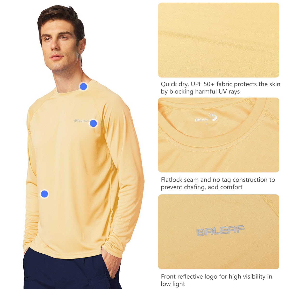 baleaf Men's UPF 50+ Sun Protection Shirts Long Sleeve 01-Custard S