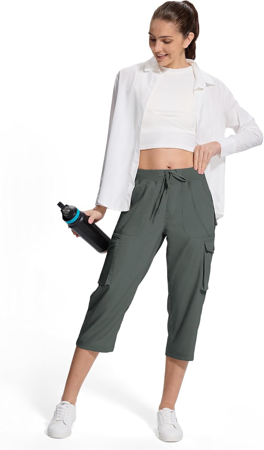 Skiennix Women's Cargo Capris Pants - Quick Dry Stretch Hiking Pants with 6 Pockets for Outdoor Adventures