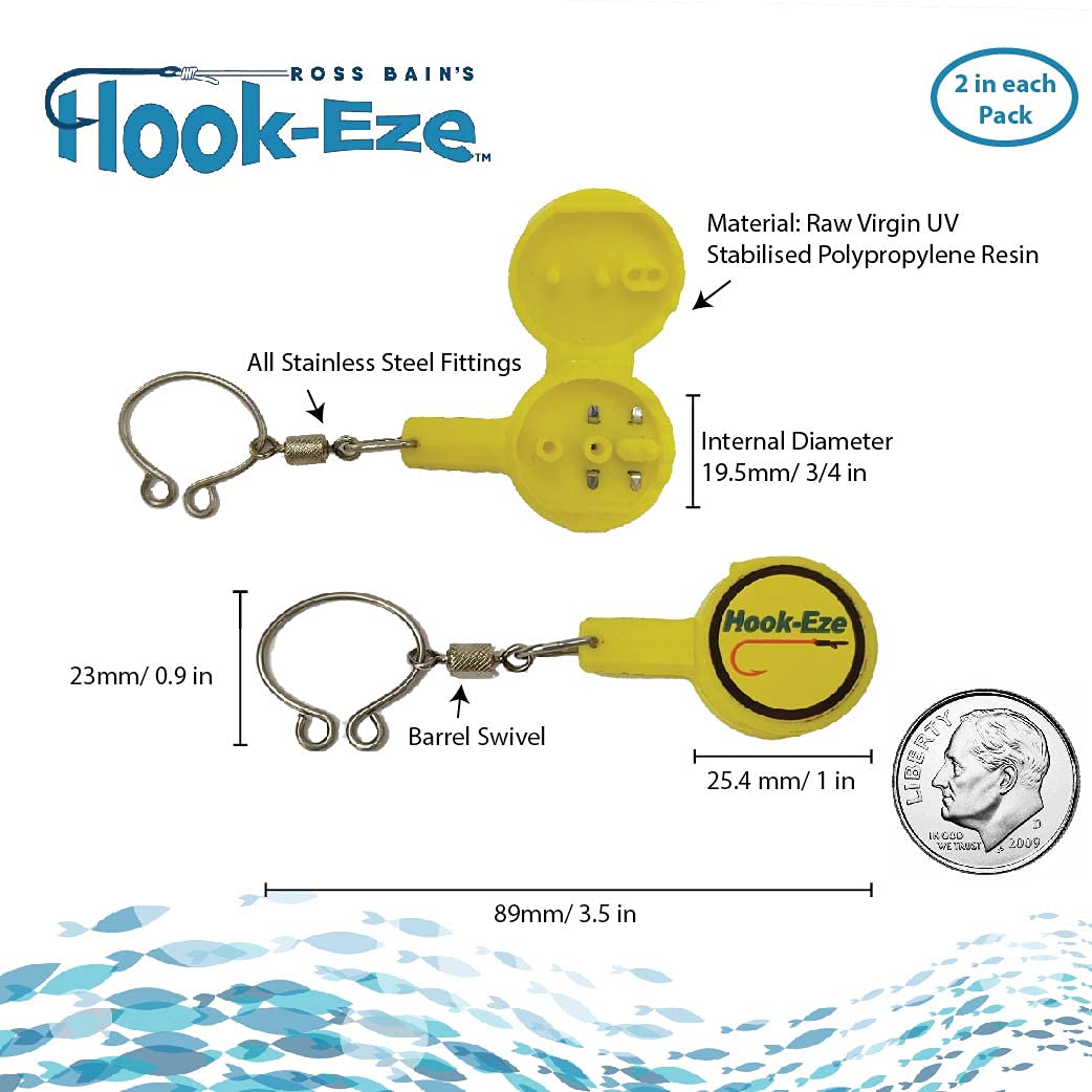 HOOK-EZE Quick Fishing Knot Tying Tool (Pack of 3), Standard Size - Easy Tying Fishing Hooks Cover - Line Cutter - Ideal for Saltwater & Freshwater Fishing - Blue, Green & Yellow