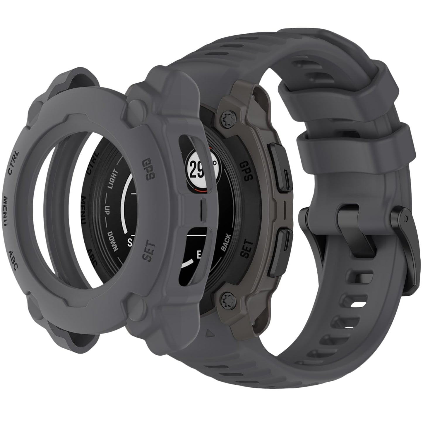 QHBAMD Silicone Watch Band Compatible for Garmin Instinct E 40mm/45mm - Soft Breathable Waterproof Strap for Men Women, Adjustable Sport Wristband with PC Case Bumper (Graphite Grey,40MM)