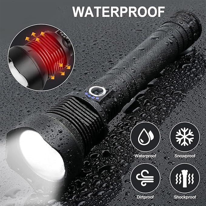Rechargeable 990,000 Lumen LED Flashlight with 3 Modes, Waterproof, USB-C Rechargeable