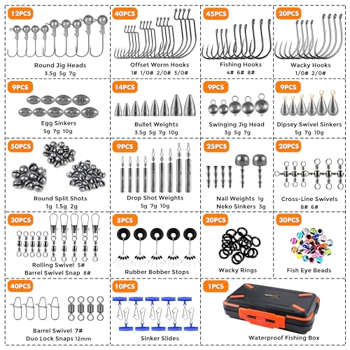 PLUSINNO 397pcs Fishing Accessories Kit with Tackle Box - Complete Fishing Gear Set for Bass & Trout