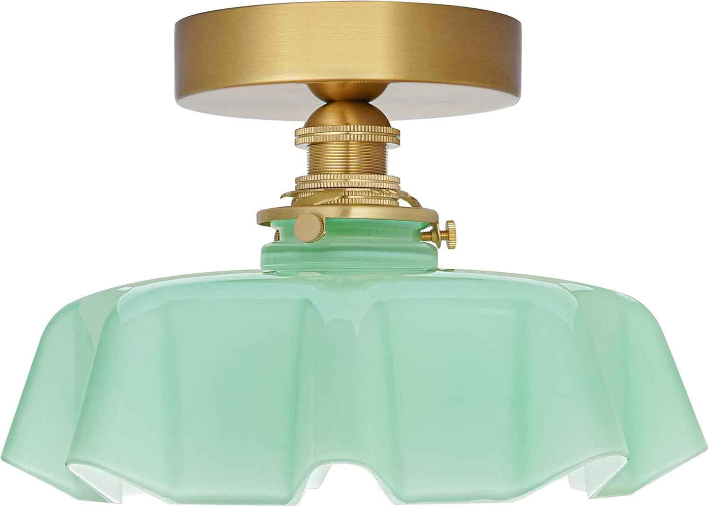 Vintage Pink Flush Mount Ceiling Light - Brass Semi-Flush Fixture with Flower Glass Shade for Small Rooms & Hallways
