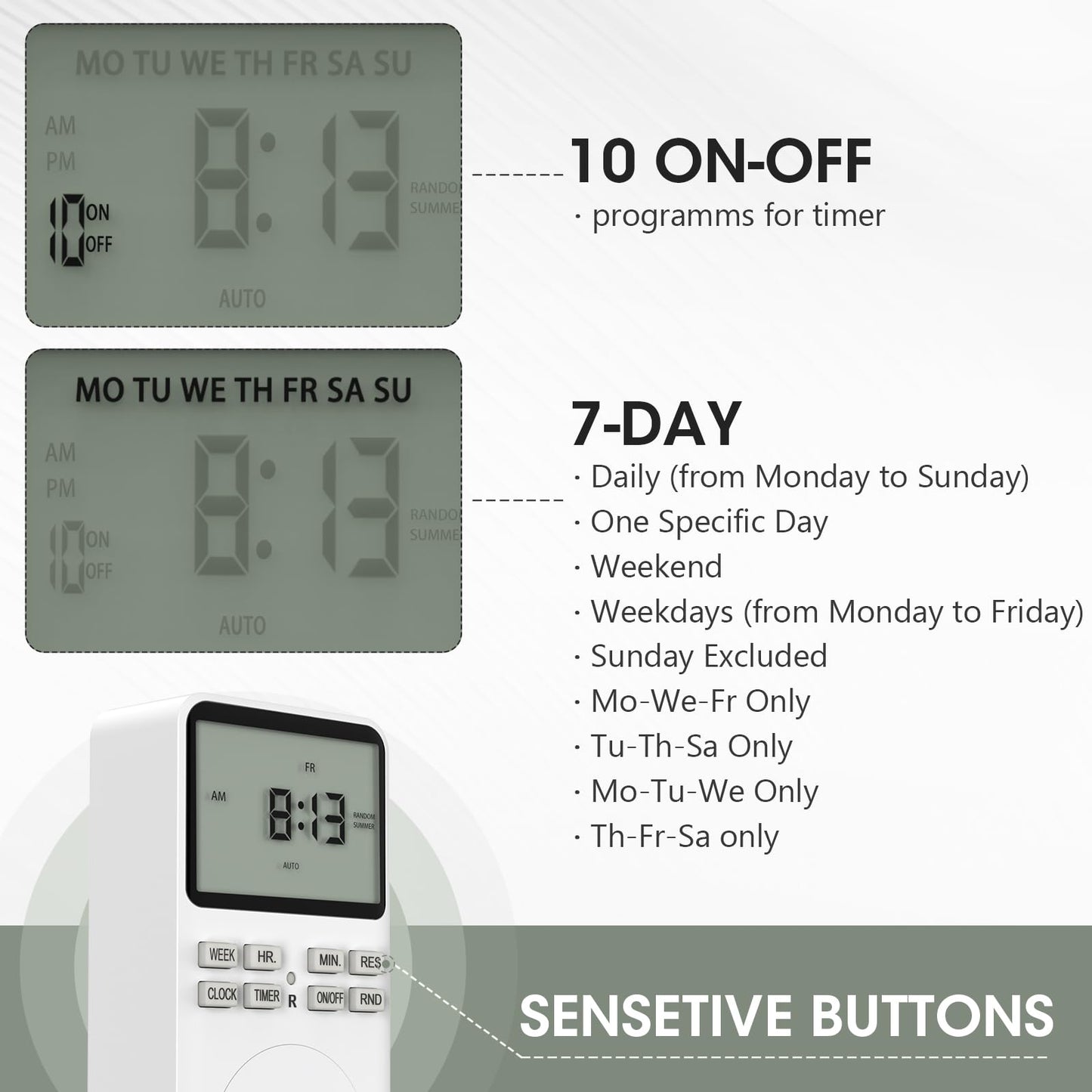 Plug in Digital Oulet Timer Switch 7 Day / 24 Hour Weekly Daily Programmable with Random Security Mode for Home Appliances and Indoor(125V,15A,1875W) 1 Pack