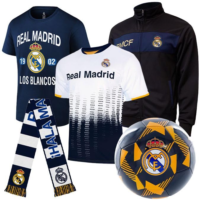Officially Licensed Real Madrid Soccer Fan Pack - Jersey, Jacket, Ball & More - Medium