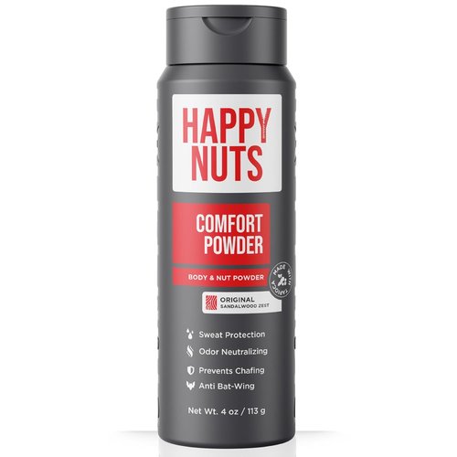 HAPPY NUTS Comfort Powder Deodorant for Men - Anti-Chafing & Odor Control | Aluminum-Free, 4 oz Original Scent