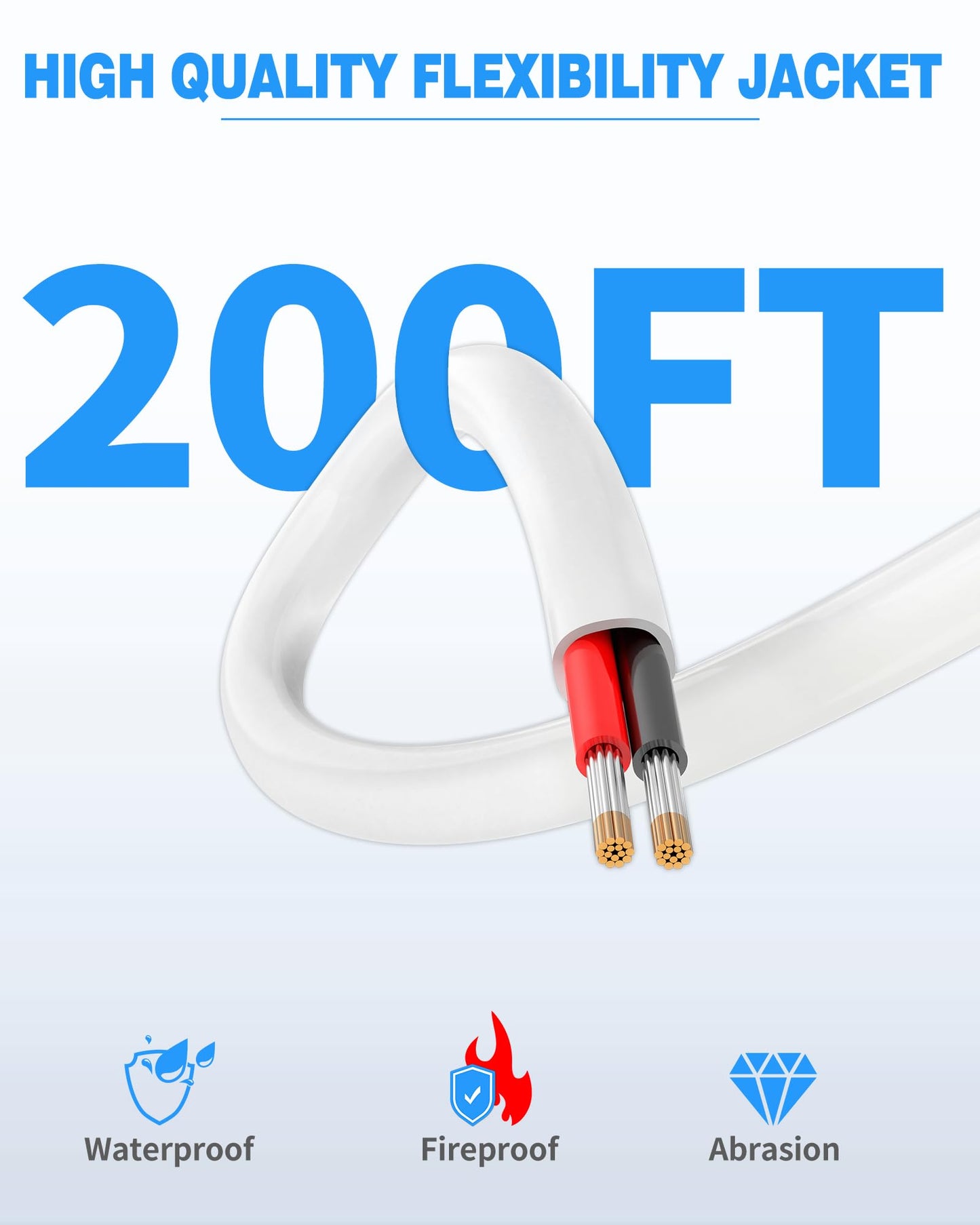 NAOVEO 16 Gauge Wire 2 Conductor Electrical Wire, 16 AWG Stranded PVC Tinned Copper Cable, Flexible/Low Voltage Automotive Wiring for LED Lamps, Marine, Speaker, Appliances (200FT)