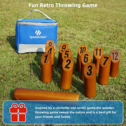 Wooden Block Tossing Game Set with Scoreboard & Carry Bag – 12 Blocks, Dowel, 1-12 Scoreboard