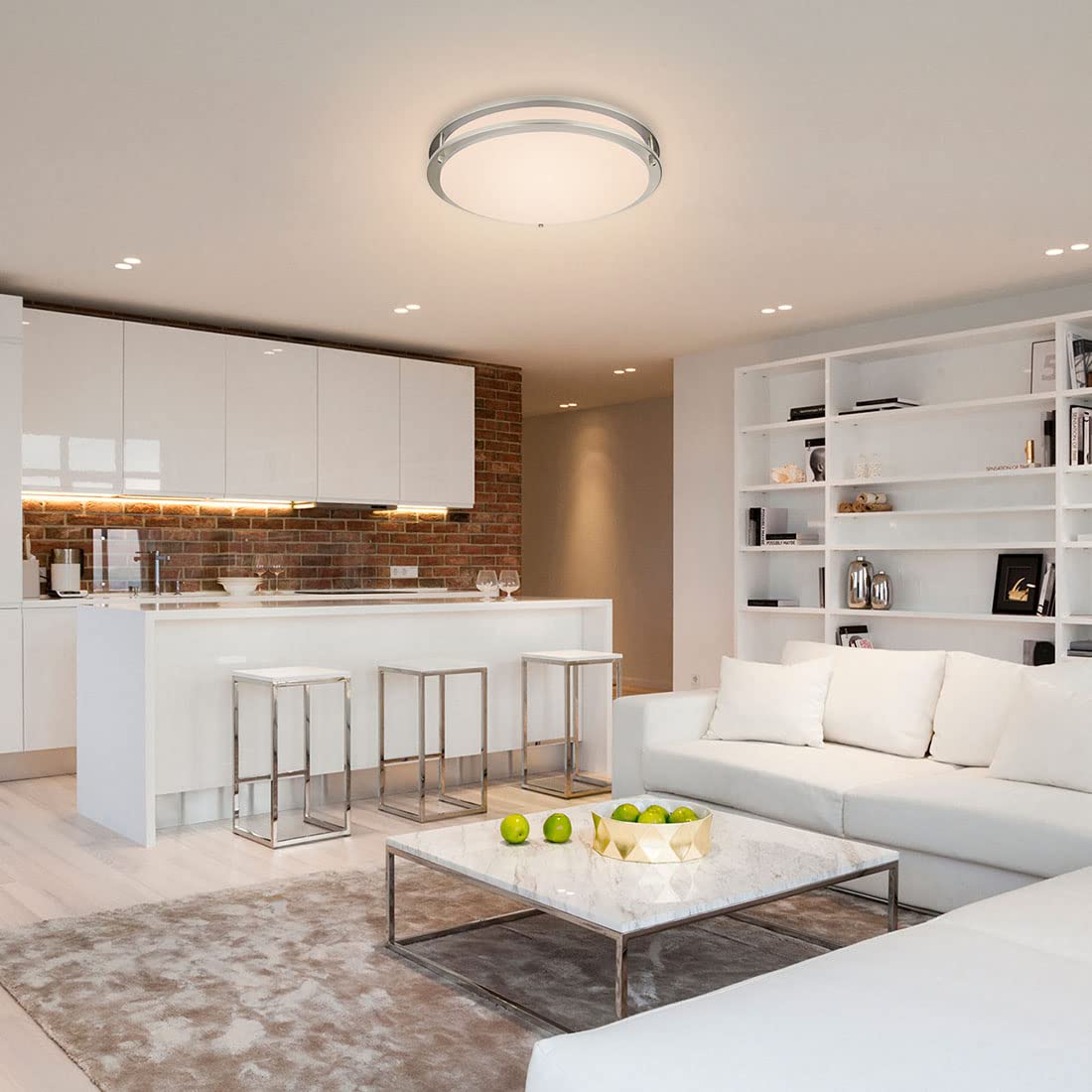 DAKASON 2Pack LED Flush Mount Ceiling Light Fixture 16In 30W 2400lm, On/Off Switch to Select 3000K/4000K/5000K, Dimmable Ceiling Lamp for Kitchen, Hallway, Stairwell, Bathroom, Closet, Brushed Nickel