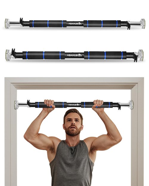Abahub Doorway Pull-Up Bar with Safety Lock, Home Use Heavy-Duty Door Frame Pull-Up Bar for Upper Body Workout, Adjustable Strength Training Horizontal Bar Supporting Up to 220 LBS, Black-Blue