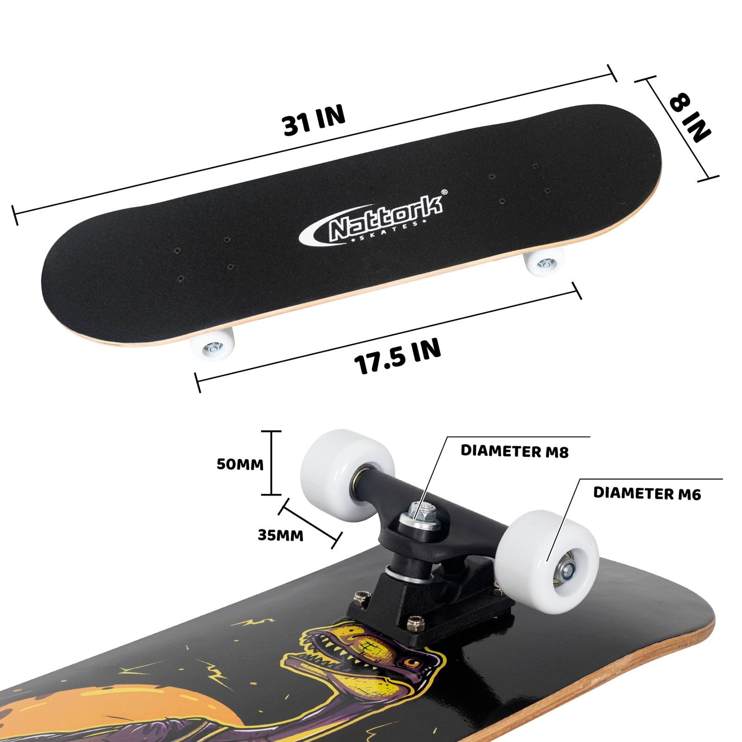 Nattork 31-Inch Complete Skateboard ?9-Ply Canadian Maple Deck with Checkerboard Design, Ideal for Beginners and Teens of All Ages