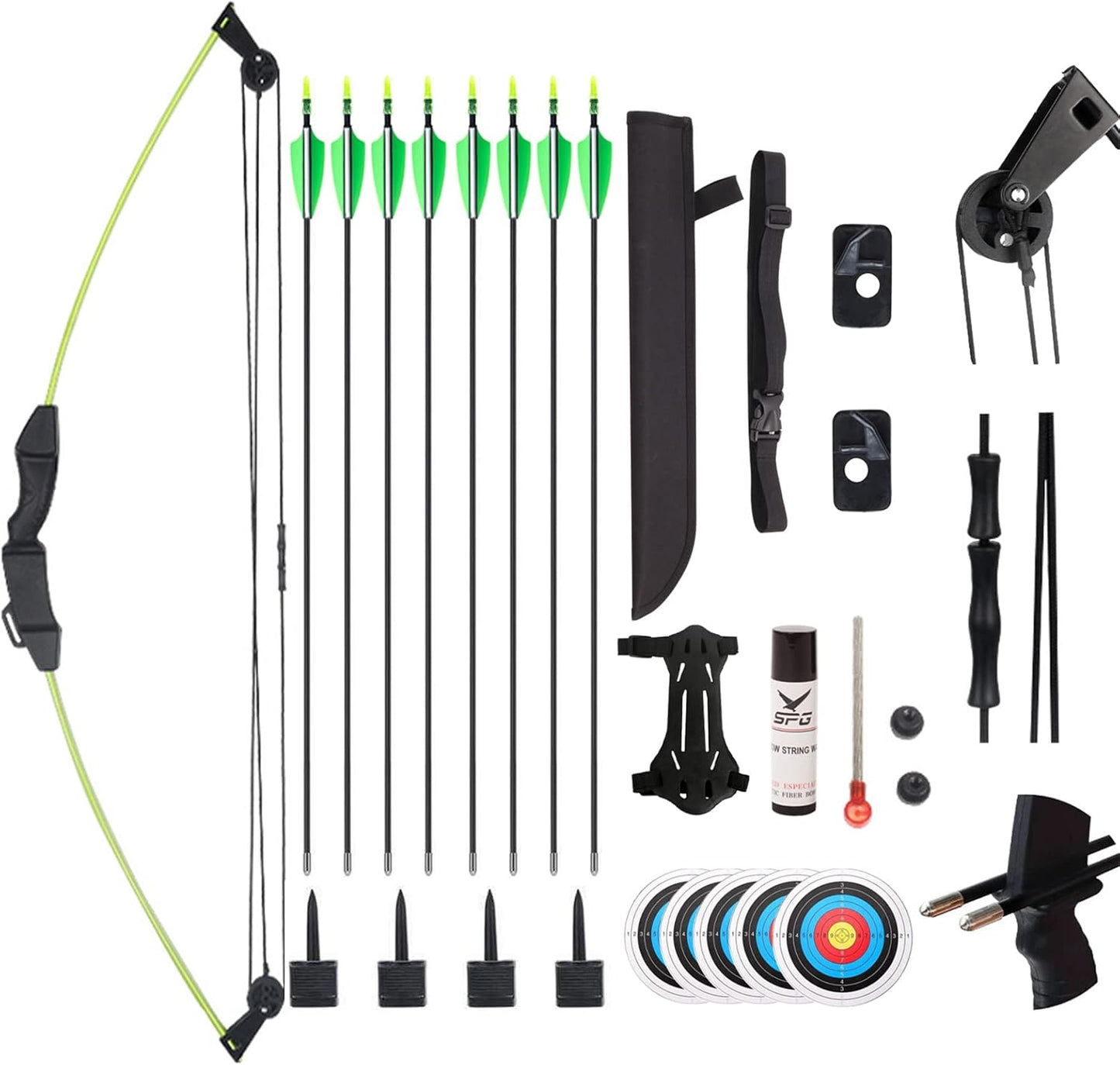SOPOGER Youth Compound Bow and Arrow Set - Beginner Archery Kit with 15-18 LB Draw Weight, 8 Arrows & Target Paper