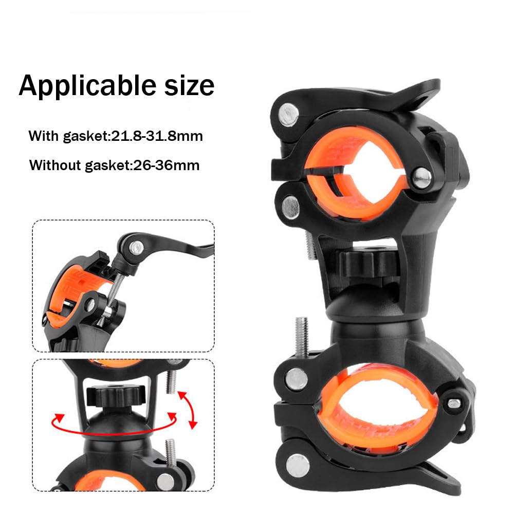 360° Rotating Upgraded Version Bicycle Light Mount, Double Quick-Release Flashlight Holder (Black)