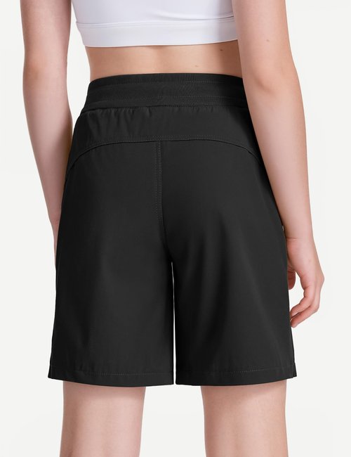 HASMES Girls Athletic Bermuda Shorts with Pockets Lightweight Quick Dry Hiking Cargo Running Shorts for Kids 7-14Y Black