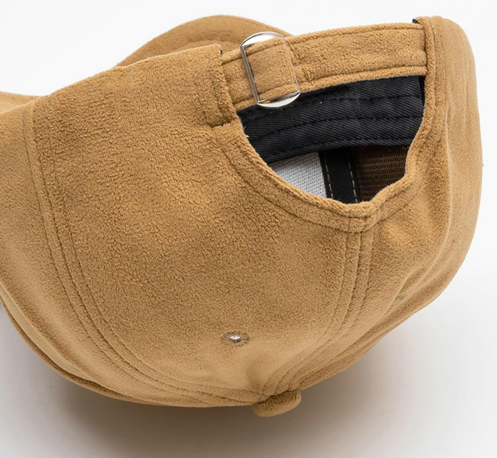 Women Men Vintage Faux Suede Baseball Cap Classic Suede Leather Adjustable Plain Hat Fall Winter Beige