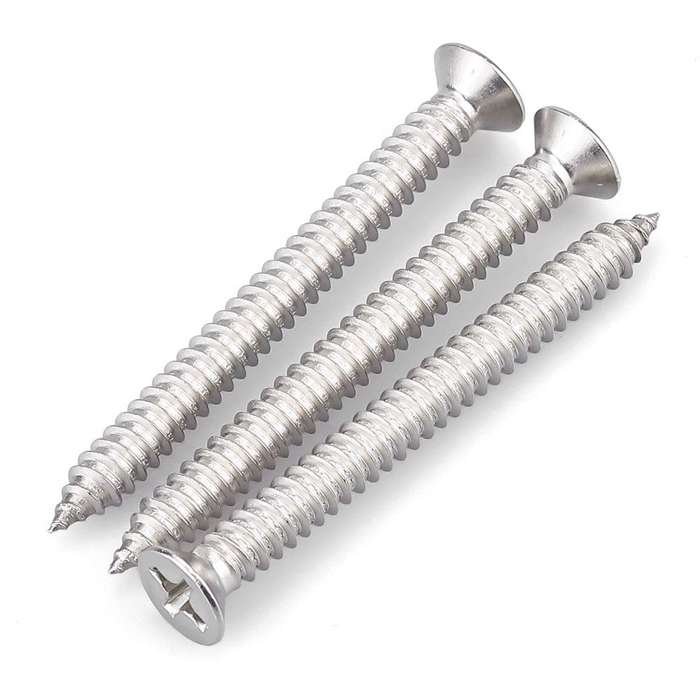 30 Pack #12 x 3 Flat Head Phillips Self Tapping Screws, 18-8 Stainless Steel 304, Countersunk Sheet Metal & Wood Screws, Corrosion Resistant Fasteners