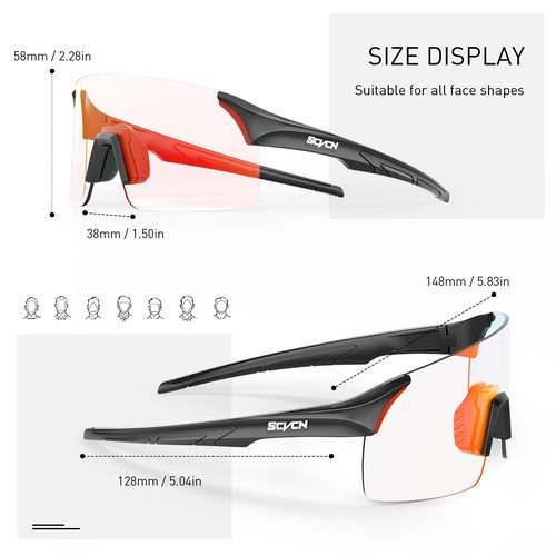 SCVCN Photochromic Cycling Glasses Frameless Sports sunglasses for Men Women - Ideal For Baseball, Bike, Golf, Running