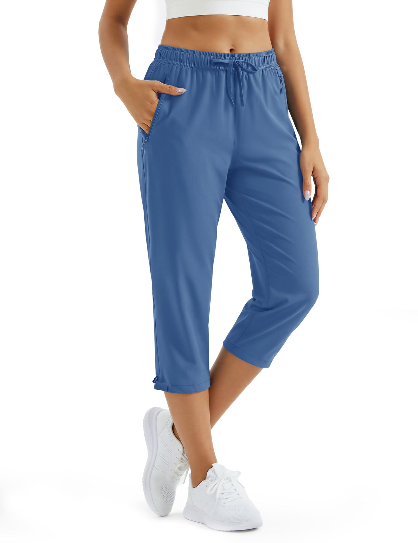MAGCOMSEN Women's Lightweight Hiking Capris Pants Stretch UPF 50+ Golf Athletic Summer Pants with Pockets 20 in Blue XS