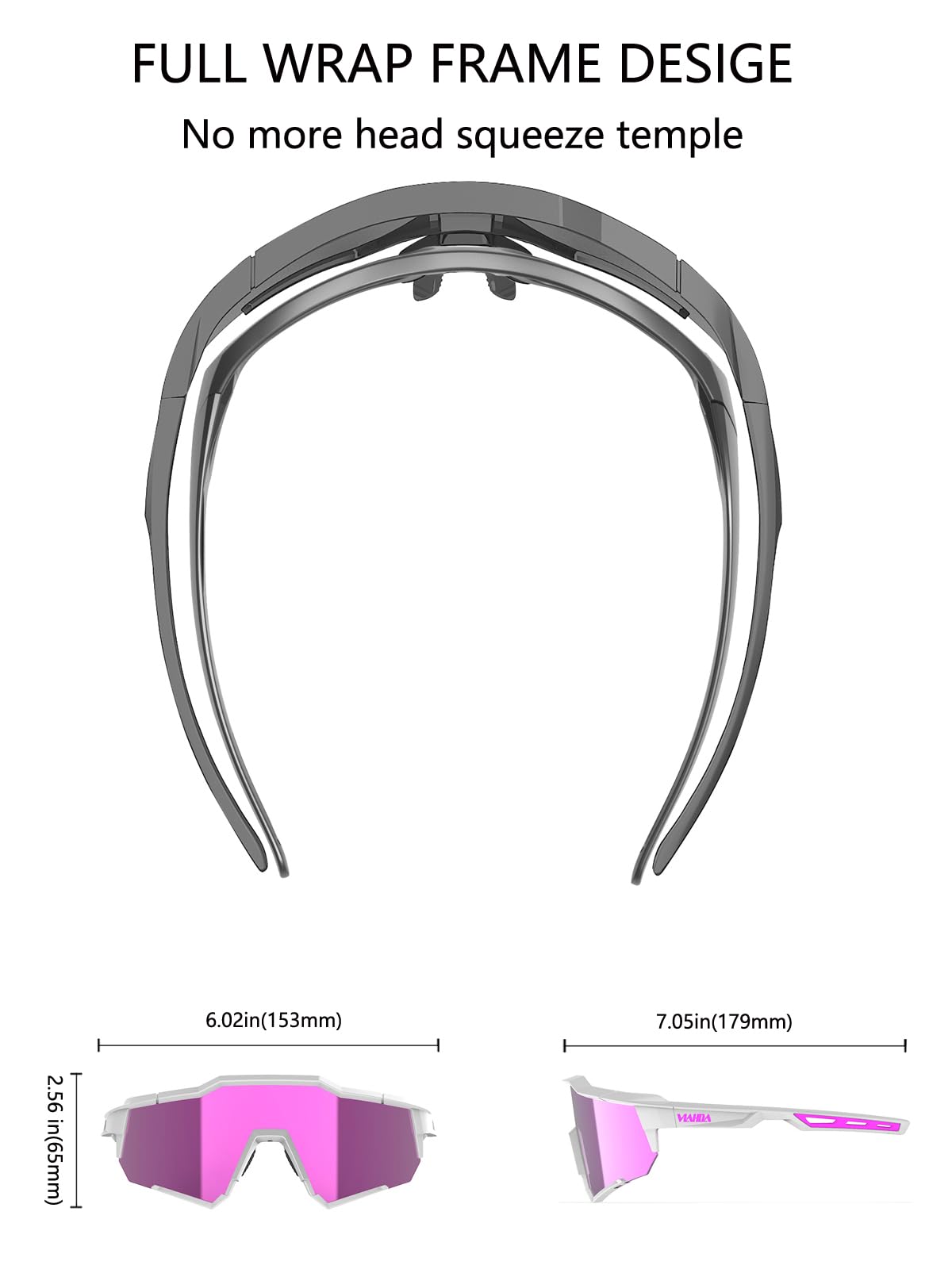 VIAHDA Wrap around Sunglasses for Big Heads Men and Women Windproof Outdoor Sports Cycling Sun Glasses 1154