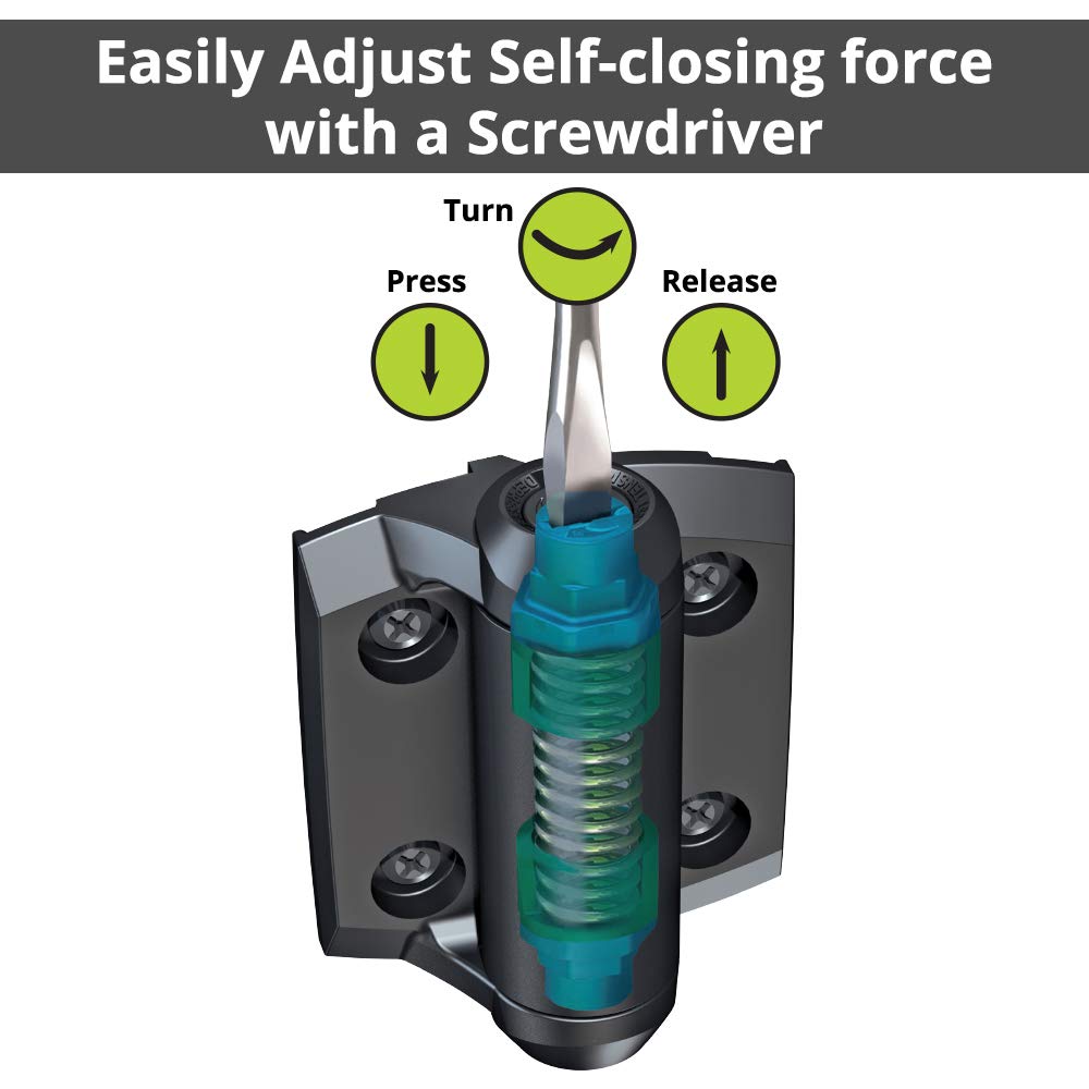 D&D Technologies TCHD1AL2S3BTS TruClose Heavy Duty Gate Hinges, for Self Closing Metal Gates up to 154 Pounds, with Alignment Legs, for Square Gate Frame and Post, Black, 2 Count