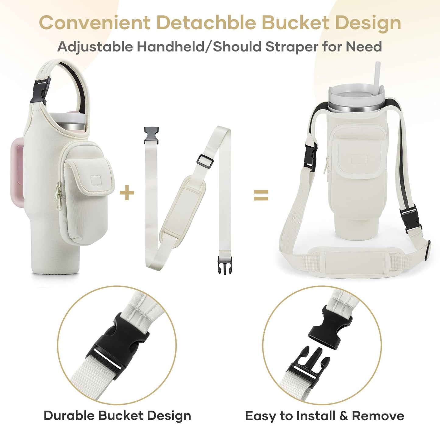 Bufilea Carrier Bag with Phone Holder Pockets for Stanley 40/30oz Tumbler with Handle, Insulated Neoprene Crossbody Bag Cup Holder w/Shoulder & Handheld Straps Fits Stanley Cup Accessories