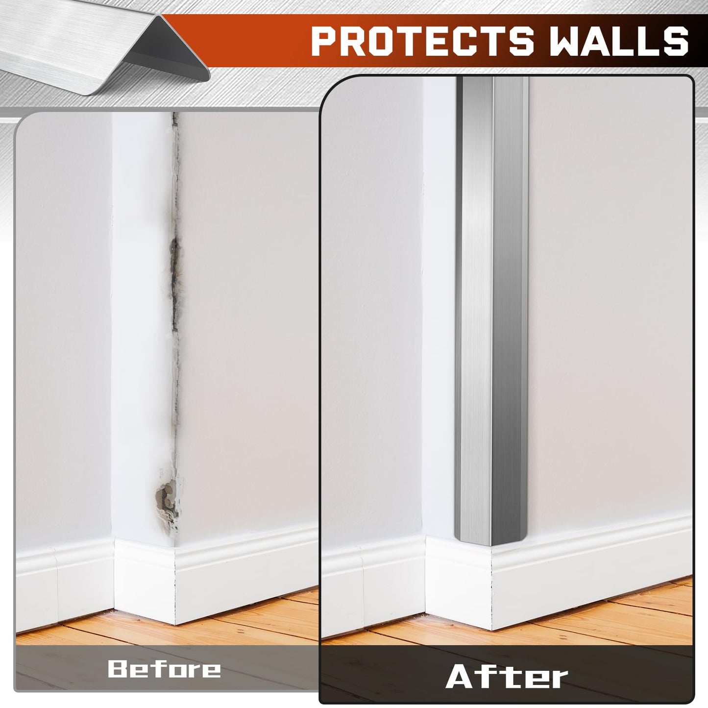 Zipcase Stainless Steel Wall Corner Guard 2 x 2 x 48 inch, Pack of 6 Metal Wall Corner Protector with 90-Degree Angle for Wall Protection and Decoration.