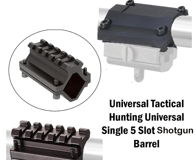 360 Tactical Shotgun Single Rail Barrel Mount 5 Slots 2.5" Two Piece Design Clamps To Barrel Diameters .75" to 1.1" Five Slot Barrel Mount
