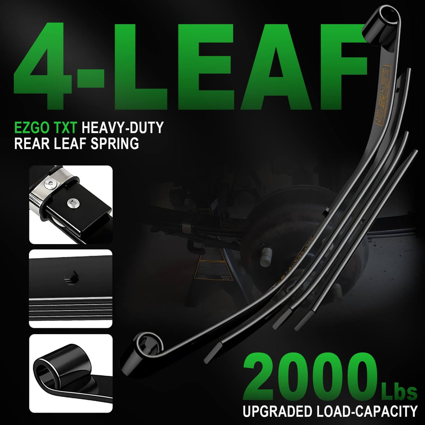 Cartalia Upgraded Heavy Duty Rear 4-Leaf Springs Kit for EZGO TXT/Medalist Electric 1994-2013 and Gas 1996-2008 Golf Cart Suspension with Bushings Sleeves & U-Bolts Replace OEM 74207-G01 Load Capacity