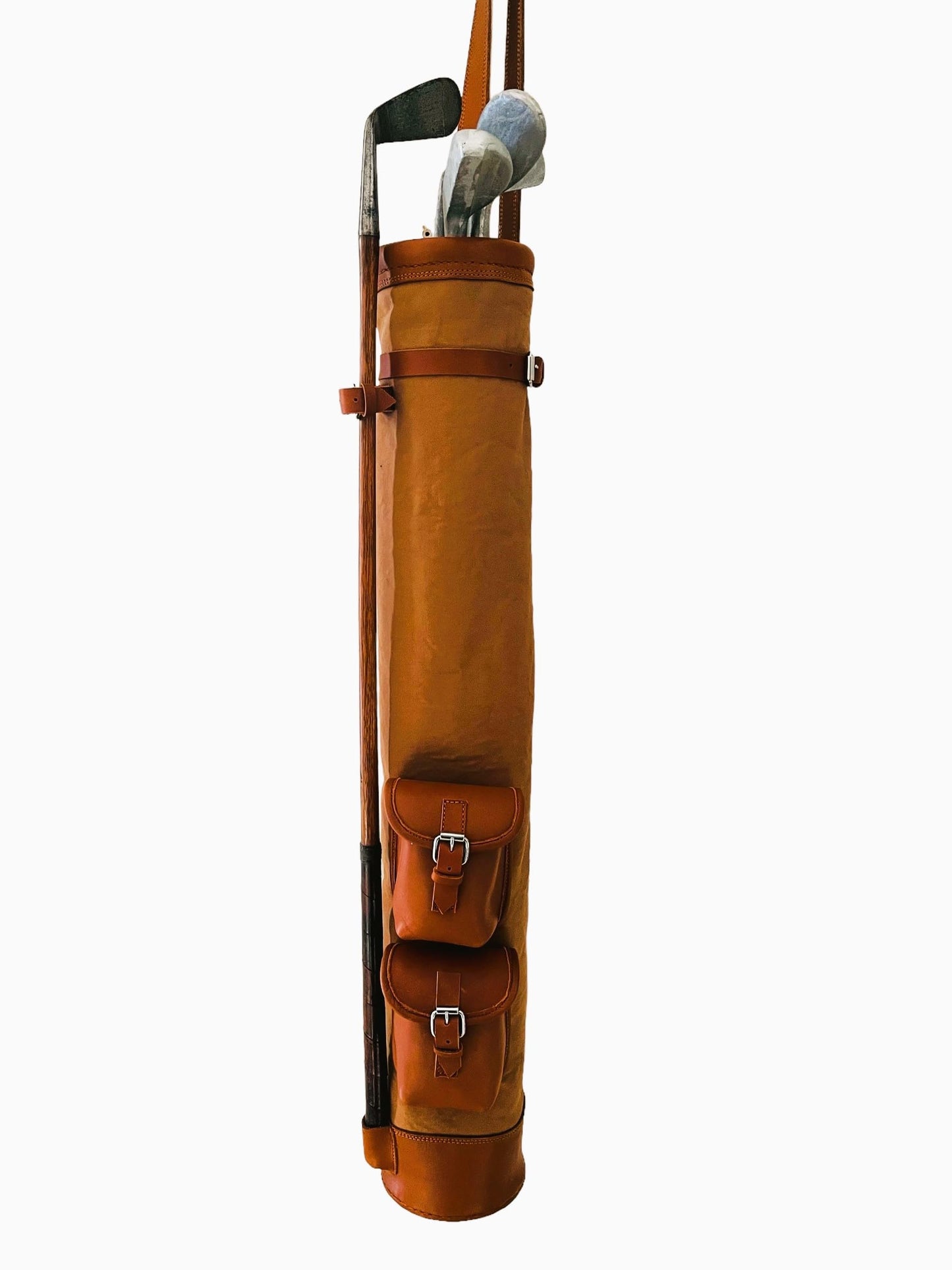 Geoffrey | Vintage TAN Canvas & TAN Leather Golf Club Carrying Bag with 2 Pockets | Retro - Bag only (Tan)